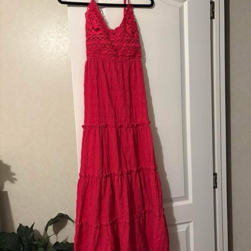 Elegant Hot Pink Lace Maxi Dress